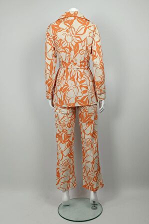 Desenli Ceket Takım Turuncu TK225
