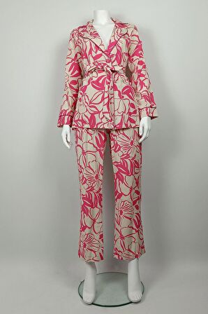 Desenli Ceket Takım Pembe TK225