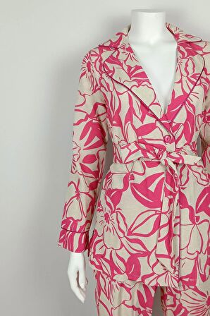 Desenli Ceket Takım Pembe TK225