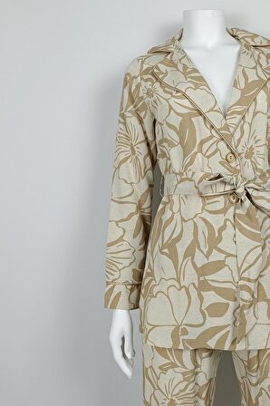 Desenli Ceket Takım Bej TK225