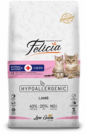 Felicia düşük tahıllı hypoallergenic kitten kedi 12kg kuzulu yavru kedi anne maması hipoalerjenik