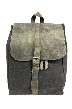 Deri Kanvas Tek Bölmeli Büzgülü Kapaklı Vintage Disayn Sırt Gezi Çantası GDS Erica Bag 7120