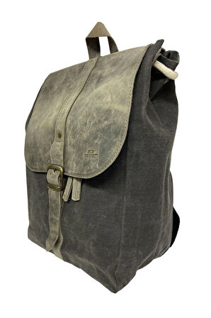 Deri Kanvas Tek Bölmeli Büzgülü Kapaklı Vintage Disayn Sırt Gezi Çantası GDS Erica Bag 7120
