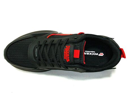 Wickers Siyah Kırmızı Bağcıklı Sneakers Spor Ayakkabı