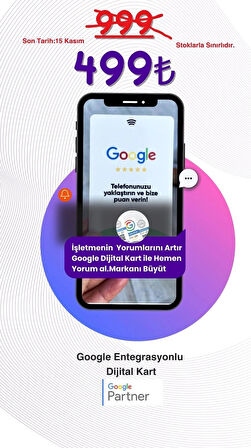 Google Yorum Kartı Dijital NFC Özellikli İşletme Kartı