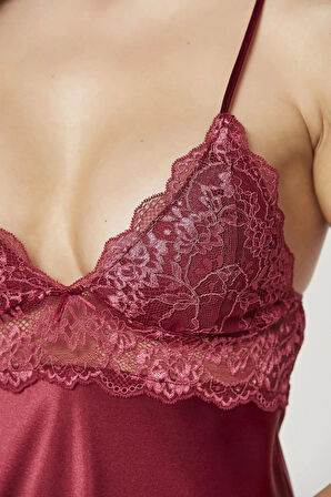 Pierre Cardin Saten Dantelli Gecelik 890 Bordo