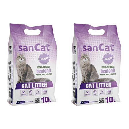 SANCAT Lavanta Kokulu Premium Beyaz Kedi Kumu 10 Lt. X 2 Adet