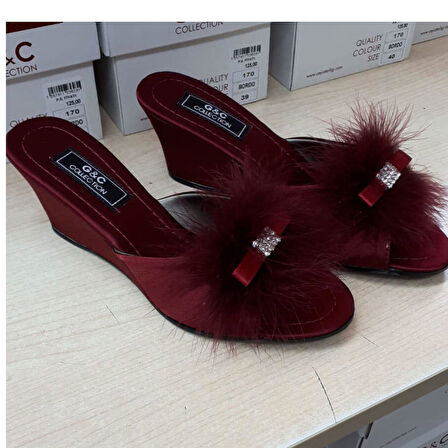 GC Bordo Kaz Tüyü Yüksek Feta Kadın Terlik 170