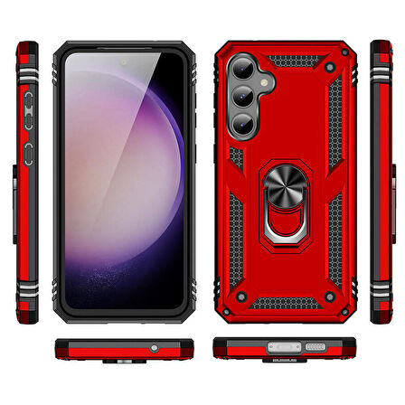 Gpack Samsung Galaxy S23 FE Kılıf Vega Sert Silikon Tank Standlı Yüzüklü Mıknatıslı