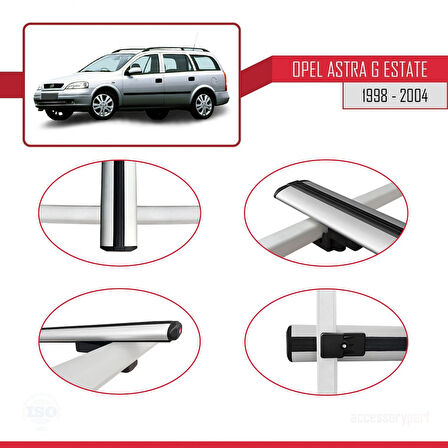 Opel Astra G (T98) SW 1998-2004 Arası ile Uyumlu BASIC Model Ara Atkı Tavan Barı Gri 2 Adet