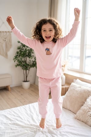 Kız Çocuk Bej Rengi Süprem %100 Pamuk Kedi Baskılı Pijama Takımı 