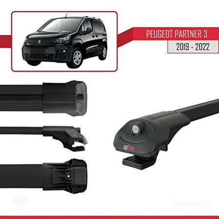 Peugeot Partner 3 2019-2022 Arası ile Uyumlu ACE-1 Ara Atkı Tavan Barı Siyah 2 Adet