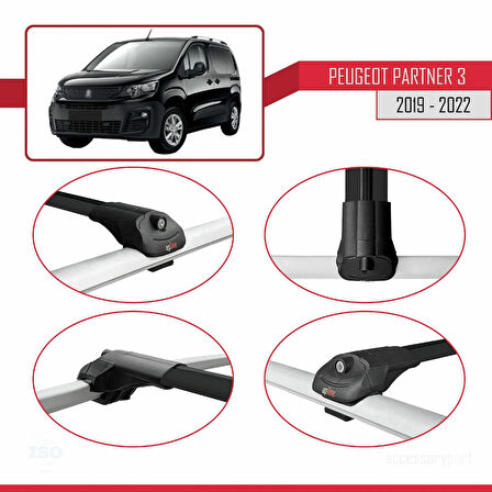 Peugeot Partner 3 2019-2022 Arası ile Uyumlu ACE-1 Ara Atkı Tavan Barı Siyah 2 Adet