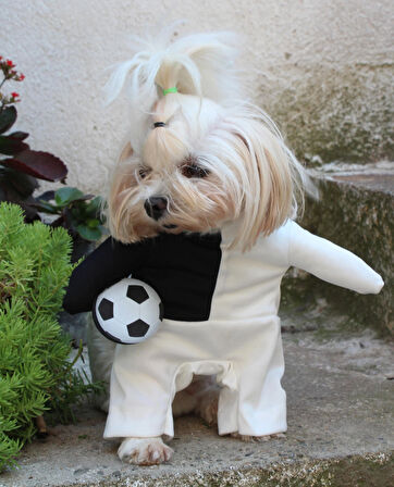 Taraftar Siyah beyaz Onden Giydirmeli Köpek Kıyafeti Kostümü