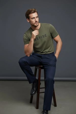 Erkek Inspire Baskılı Süprem Kumaş Basic Tişört Slim Fit Pamuklu Erkek T-Shirt Koyu Haki-181
