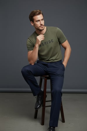 Erkek Inspire Baskılı Süprem Kumaş Basic Tişört Slim Fit Pamuklu Erkek T-Shirt Koyu Haki-181