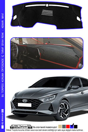 Hyundai i20 Torpido Koruma Halısı (2020 ve Üzeri) Modele Özel Üretim – Kenarı Mavi