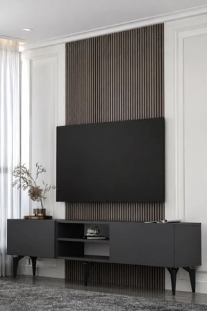 Valencia Raflı Pleksi Lazer Desen Tv Sehpası Tv Ünitesi 180 cm Antrasit - Gümüş