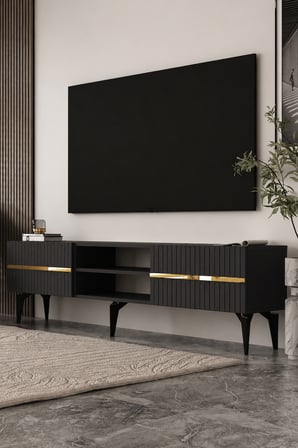 Marbella Tv Sehpası  Tv Ünitesi 180 cm Antrasit - Altın