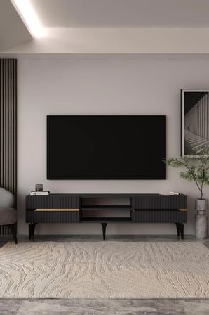 Marbella Tv Sehpası  Tv Ünitesi 180 cm Antrasit - Altın