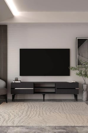 Marbella Tv Sehpası  Tv Ünitesi 180 cm Antrasit - Gümüş