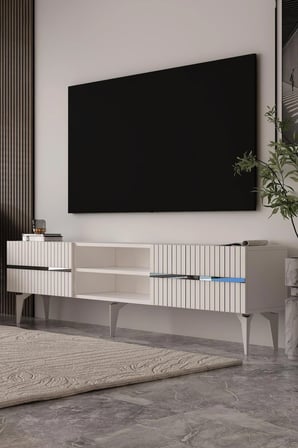 Marbella Tv Sehpası  Tv Ünitesi 180 cm Beyaz - Gümüş