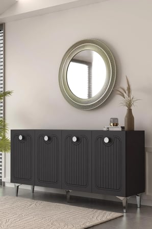Aurelia Konsol  Tv Sehpası Çok Amaçlı Dolap 150 Cm Antrasit - Gümüş