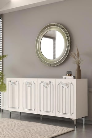 Aurelia Konsol  Tv Sehpası Çok Amaçlı Dolap 150 Cm Beyaz - Gümüş