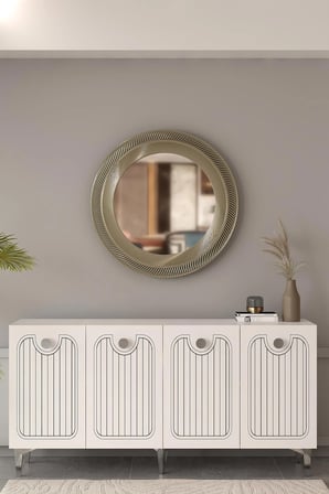 Aurelia Konsol  Tv Sehpası Çok Amaçlı Dolap 150 Cm Beyaz - Gümüş