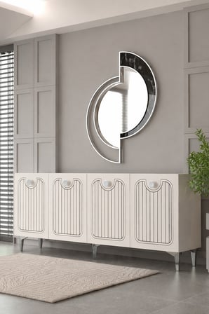 Milano Lazer Pleksi Desen Konsol Tv Sehpası Çok Amaçlı Dolap 180 Cm Beyaz - Gümüş