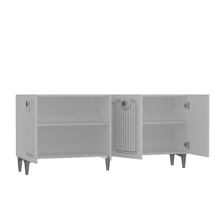 Milano Lazer Pleksi Desen Konsol Tv Sehpası Çok Amaçlı Dolap 180 Cm Beyaz - Gümüş