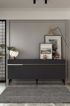 Fontana Lazer Pleksi Desen Konsol Tv Sehpası Çok Amaçlı Dolap 180 Cm Antrasit - Altın