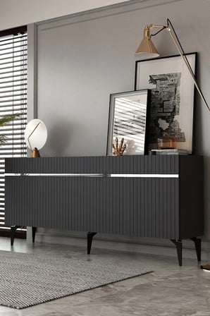 Fontana Lazer Pleksi Desen Konsol Tv Sehpası Çok Amaçlı Dolap 180 Cm Antrasit - Gümüş
