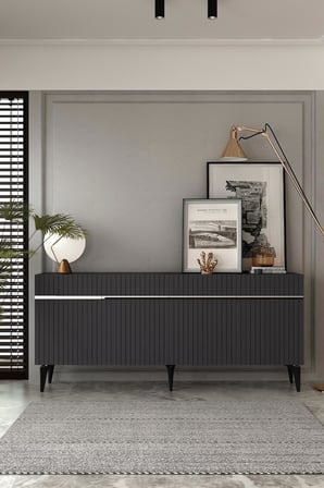 Fontana Lazer Pleksi Desen Konsol Tv Sehpası Çok Amaçlı Dolap 180 Cm Antrasit - Gümüş