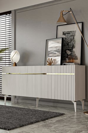 Fontana Lazer Pleksi Desen Konsol Tv Sehpası Çok Amaçlı Dolap 180 Cm Beyaz - Altın