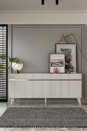 Fontana Lazer Pleksi Desen Konsol Tv Sehpası Çok Amaçlı Dolap 180 Cm Beyaz - Altın