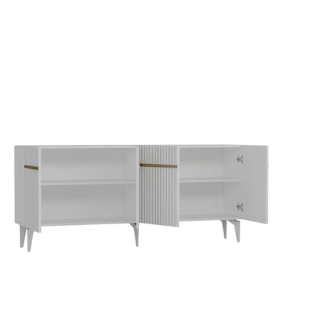 Fontana Lazer Pleksi Desen Konsol Tv Sehpası Çok Amaçlı Dolap 180 Cm Beyaz - Altın