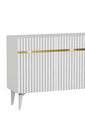 Fontana Lazer Pleksi Desen Konsol Tv Sehpası Çok Amaçlı Dolap 180 Cm Beyaz - Altın