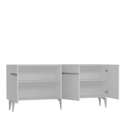Fontana Lazer Pleksi Desen Konsol Tv Sehpası Çok Amaçlı Dolap 180 Cm Beyaz - Gümüş