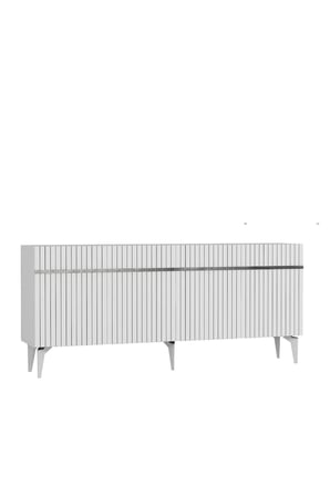 Fontana Lazer Pleksi Desen Konsol Tv Sehpası Çok Amaçlı Dolap 180 Cm Beyaz - Gümüş