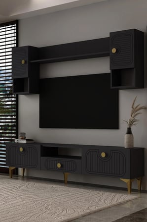 Bellagio Lazer Desenli Tv Ünitesi Takımı 180 Cm Antrasit - Altın