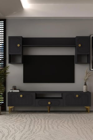 Bellagio Lazer Desenli Tv Ünitesi Takımı 180 Cm Antrasit - Altın