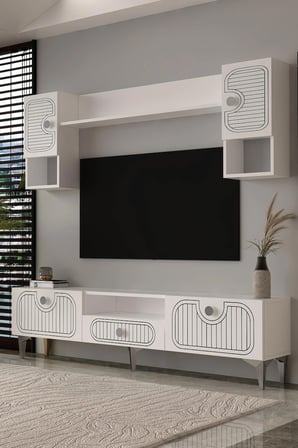 Bellagio Lazer Desenli Tv Ünitesi Takımı 180 Cm Beyaz - Gümüş