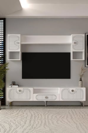 Bellagio Lazer Desenli Tv Ünitesi Takımı 180 Cm Beyaz - Gümüş