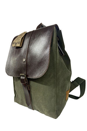 Vintage Kanvas Tek Bölmeli Büzgülü Kapaklı Disayn Gezi Kamp Okul Günlük Sırt Çantası 24x35cm