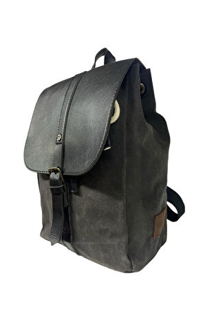 Vintage Kanvas Tek Bölmeli Büzgülü Kapaklı Disayn Gezi Kamp Okul Günlük Sırt Çantası 24x35cm
