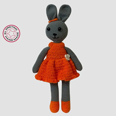 Uretti - Birsen 2552 El Yapımı Amigurumi Turuncu Elbiseli Tavşan - 35 cm