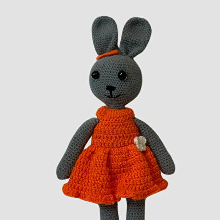 Uretti - Birsen 2552 El Yapımı Amigurumi Turuncu Elbiseli Tavşan - 35 cm