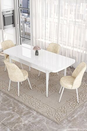 Rovena Leona Beyaz 80x132 Açılabilir Mdf Mutfak Masası Takımı 4 Adet Sandalye