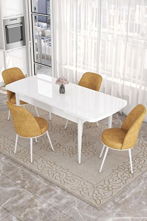 Rovena Leona Beyaz 80x132 Açılabilir Mdf Mutfak Masası Takımı 4 Adet Sandalye